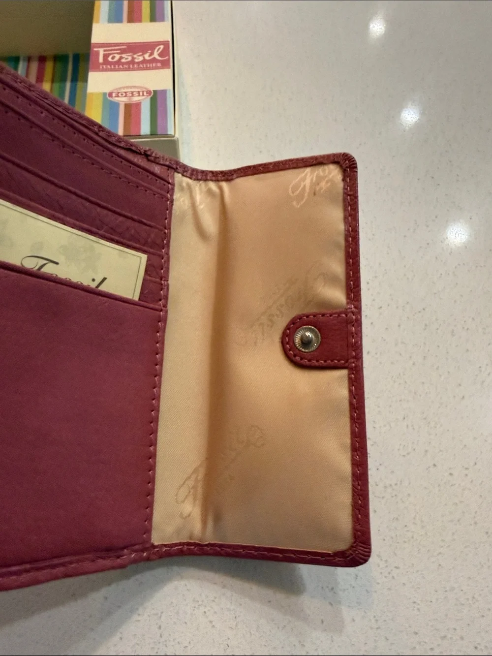 Fossil Women's Rose Pink Leather Trifold Wallet NIB